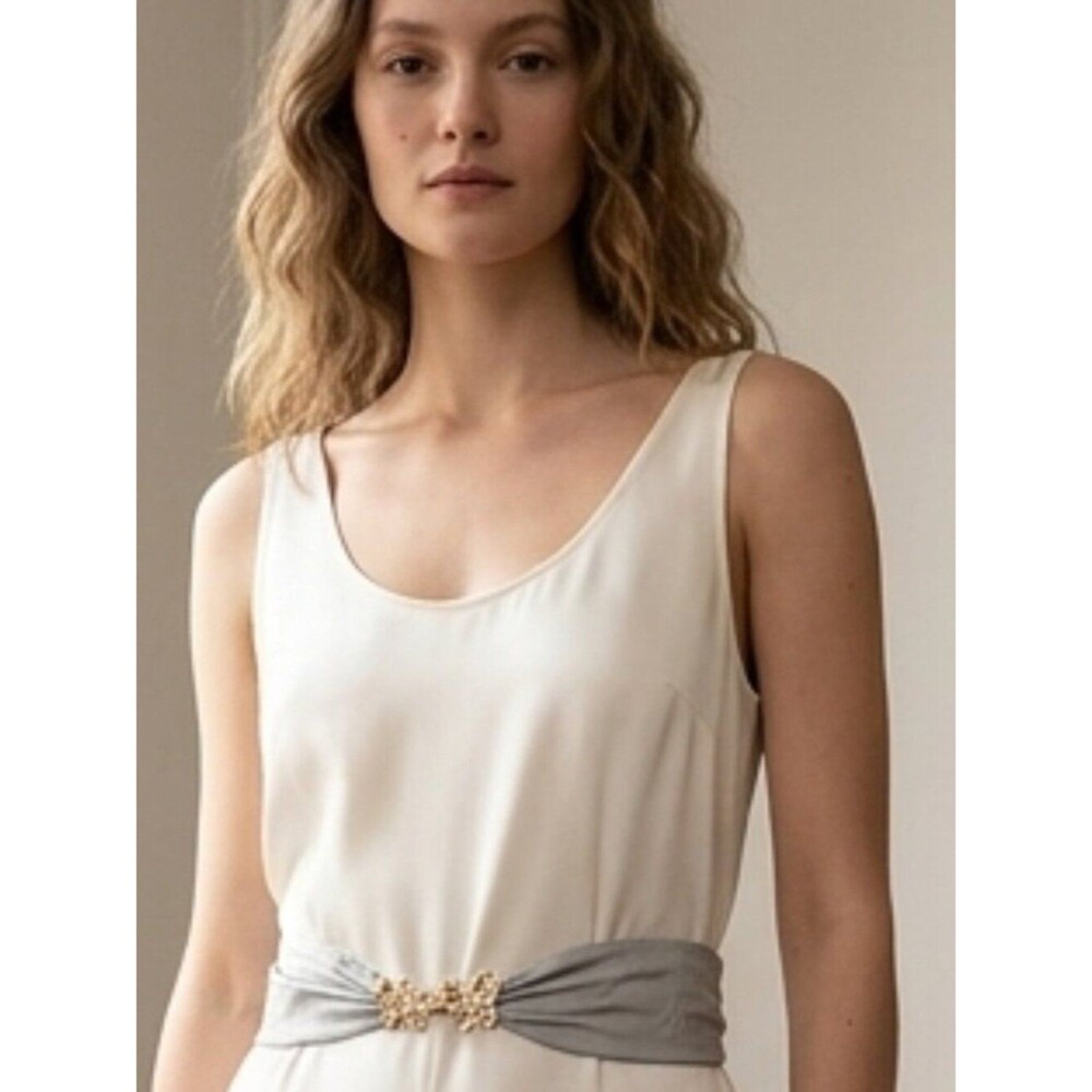 Gray Leather Belt With Silver Tone Butterfly Clasp Small/Medium